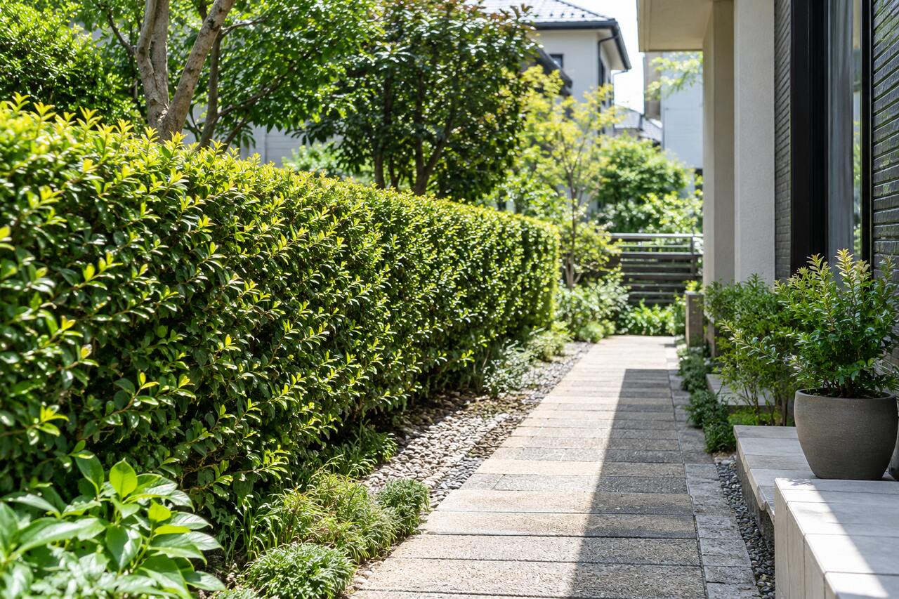 手入れされた生垣と通路