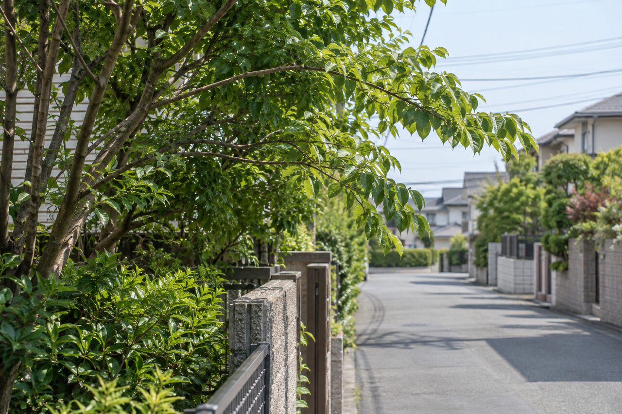 道路側へ伸びた庭木の枝