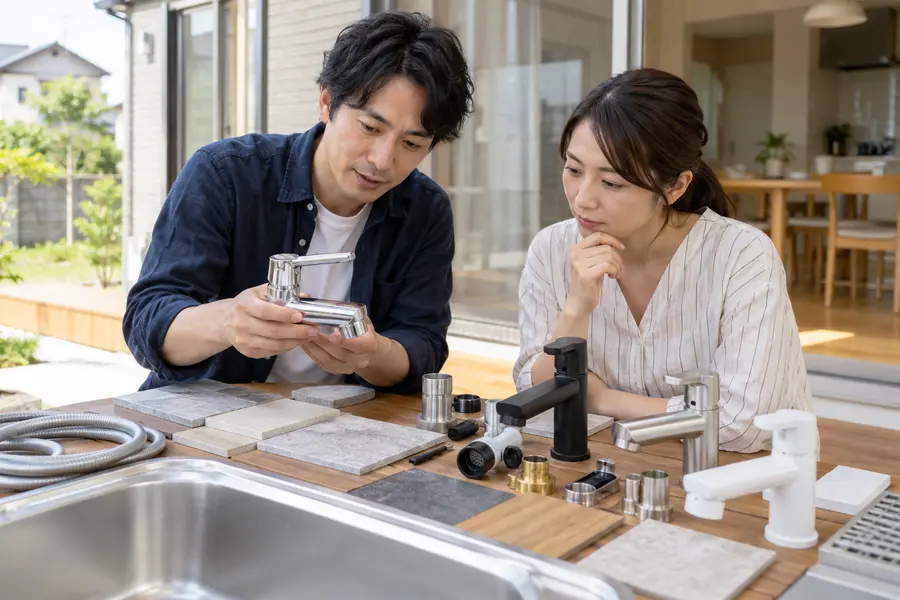 住宅設備の部材を比較しているイメージ