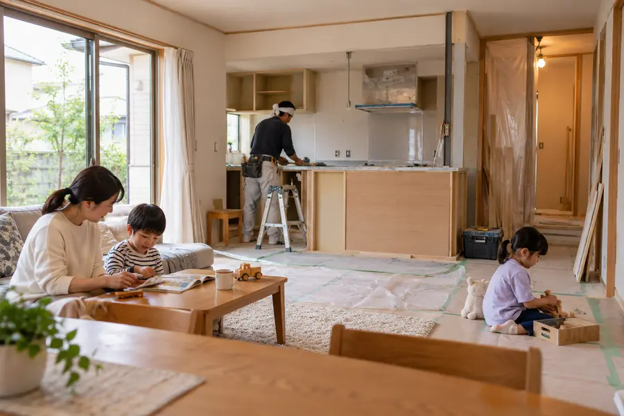 工事中に家族が生活している住まいのイメージ