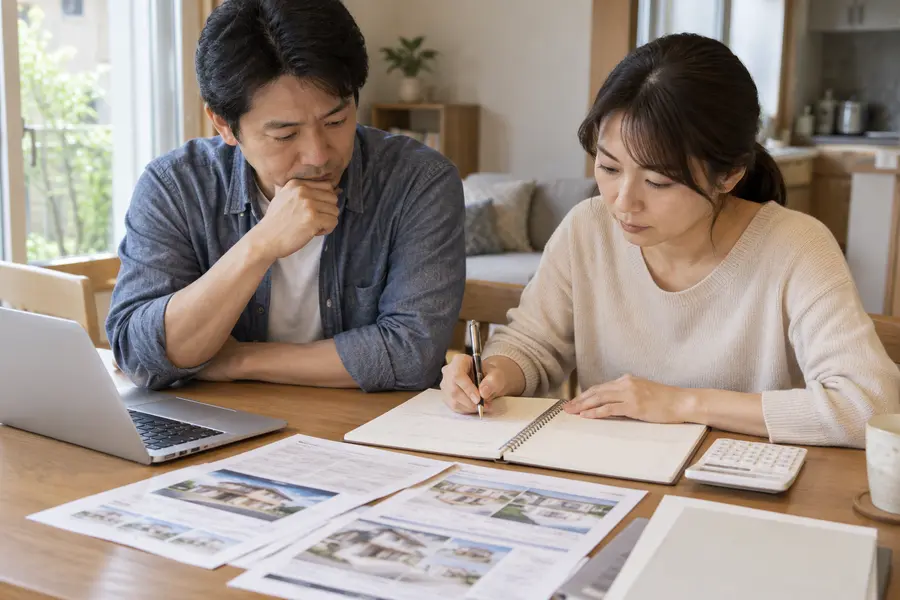 見積もりの比較表をノートに書いている様子