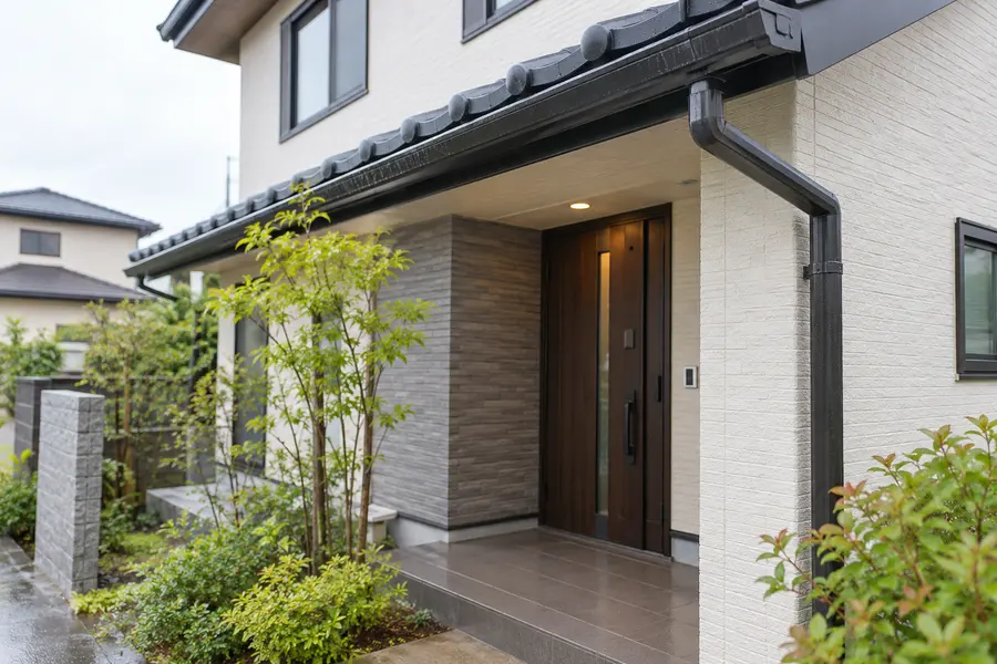 戸建て住宅の玄関まわりと雨どい