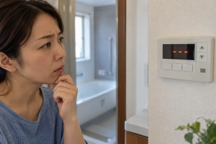 エラー表示が出ている給湯器のリモコン