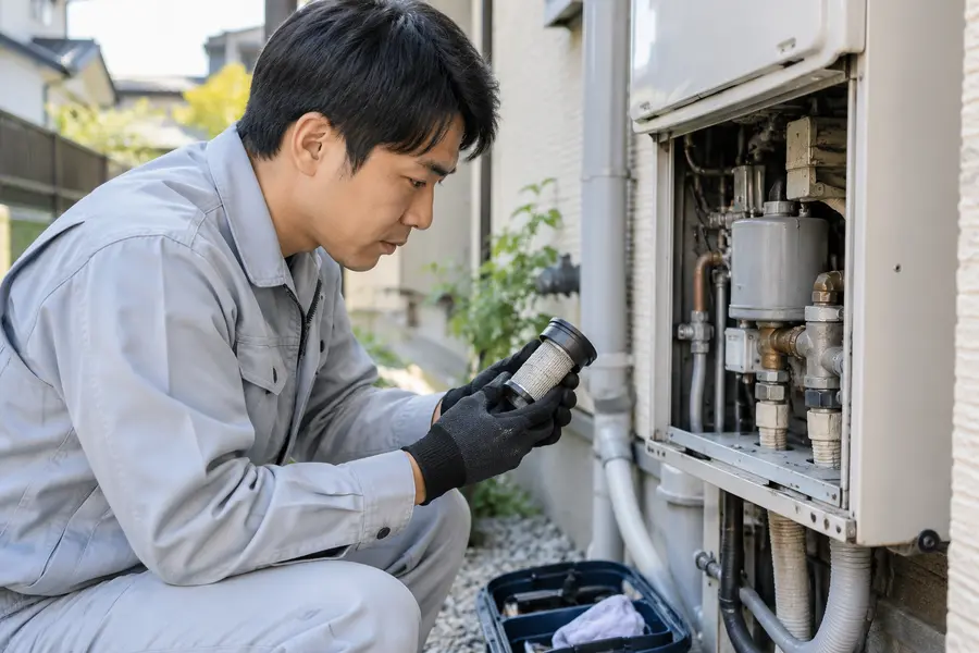 設備の部品を点検している作業の様子