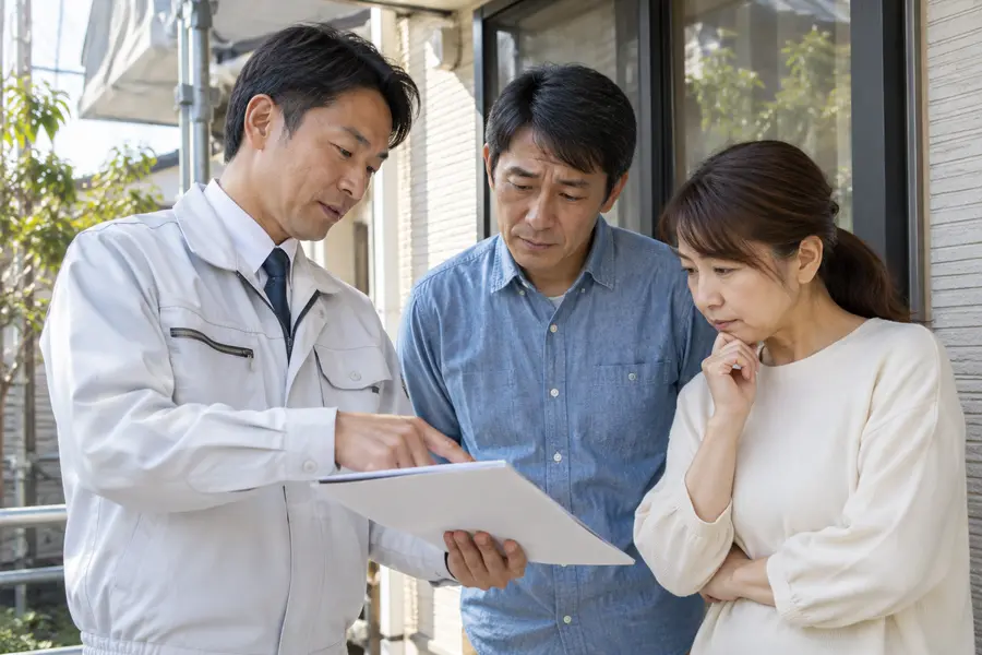 補修工事の見積書の内容を説明している様子