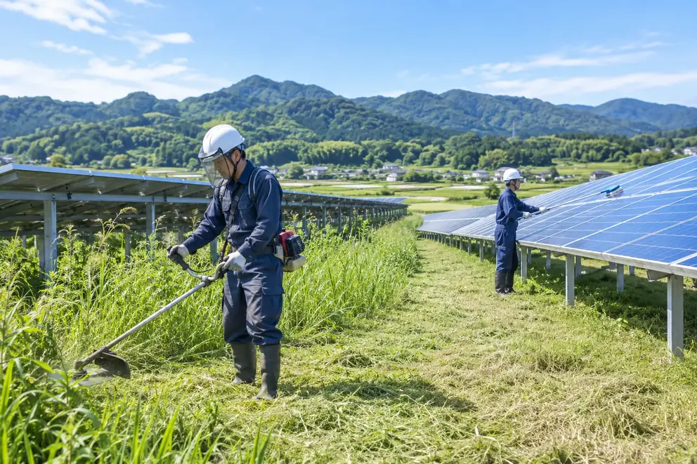 太陽光発電所の草刈り・清掃・敷地管理のイメージ